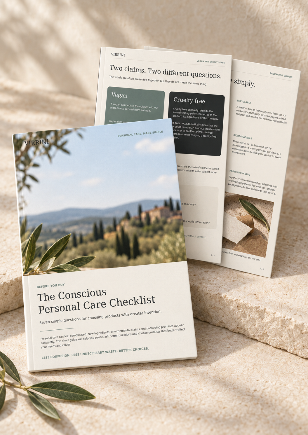Virrini Conscious Personal Care Checklist with two inner pages